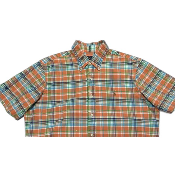 Ralph Lauren Short Sleeves Orange Plaid Button Down Shirt Size Large - Picture 1 of 4
